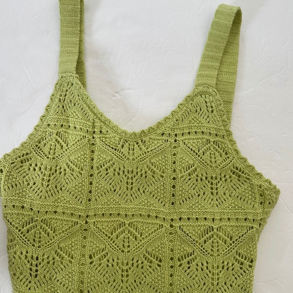 Freshman 1996 Crochet Knit Dress Women Small Lime Green Pointelle Crochet Boho - Picture 4 of 9